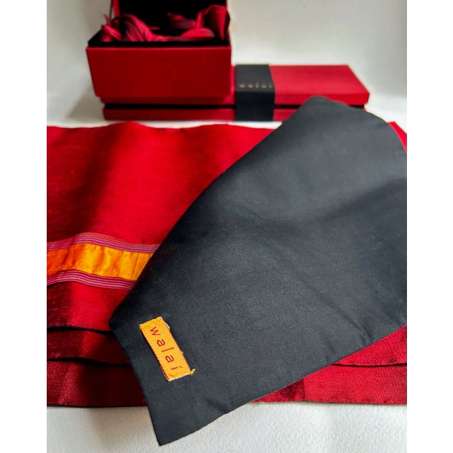 Red Late 20th C. Boxed Set of 4 Walai Crimson & Orange Stripe Silk Placemats & Napkins For Sale - Image 8 of 18