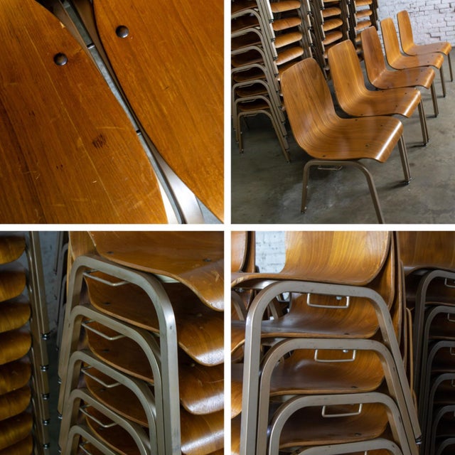 Late 20th to Early 21st Century Modern Walnut Molded Plywood Chairs Stackable Connectable as Is Condition Selling Separately For Sale - Image 14 of 18