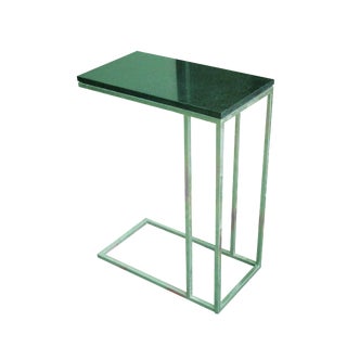 Metal Tray Side End Table With Black Marble Top For Sale
