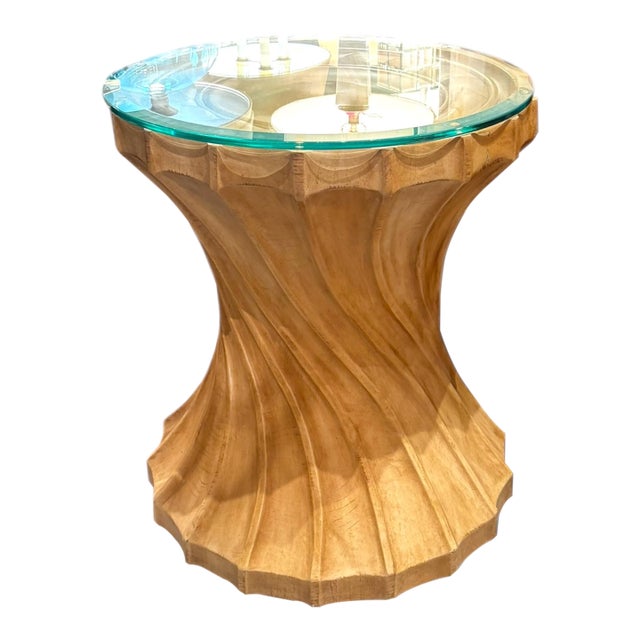 1990s Round Side Table With Glass Top For Sale