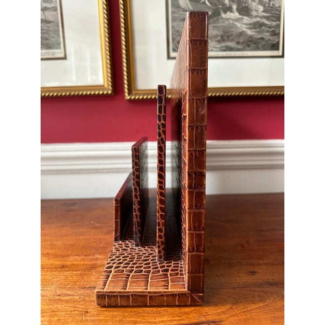 Asprey & Co. Vintage Smythson of Bond St. Luxury Embossed Brown Leather Stationary Desk Organizer For Sale - Image 4 of 9