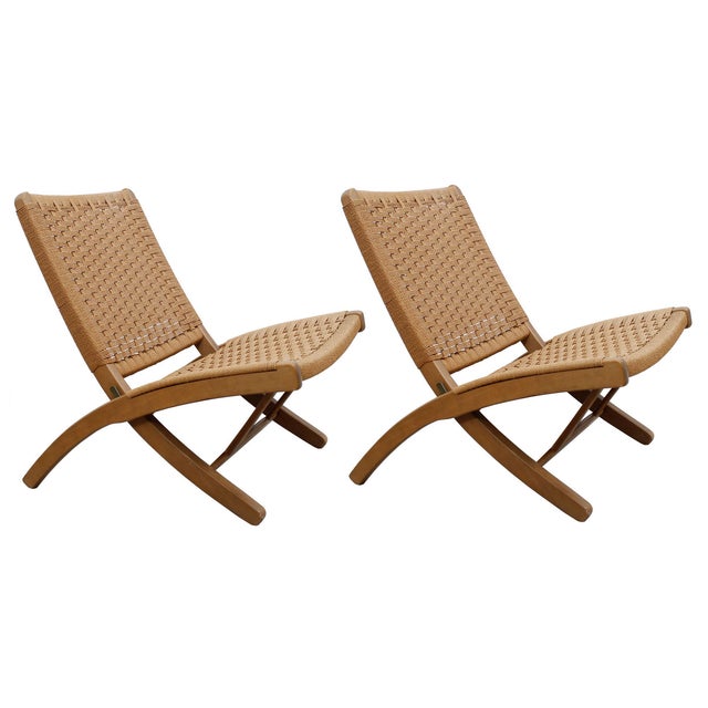 Hans Wegner Style Danish Cord Folding Chairs S/2 Chairish