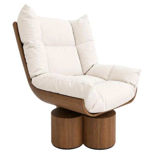 Caz Swivel Chair in Walnut and Suede Leather by Christophe Perichon For Sale - Image 10 of 10