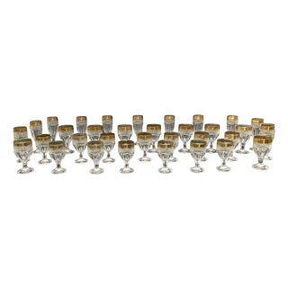Mid-Century Crystal Glasses in the style of Saint Louis, 1950s, Set of 33 For Sale