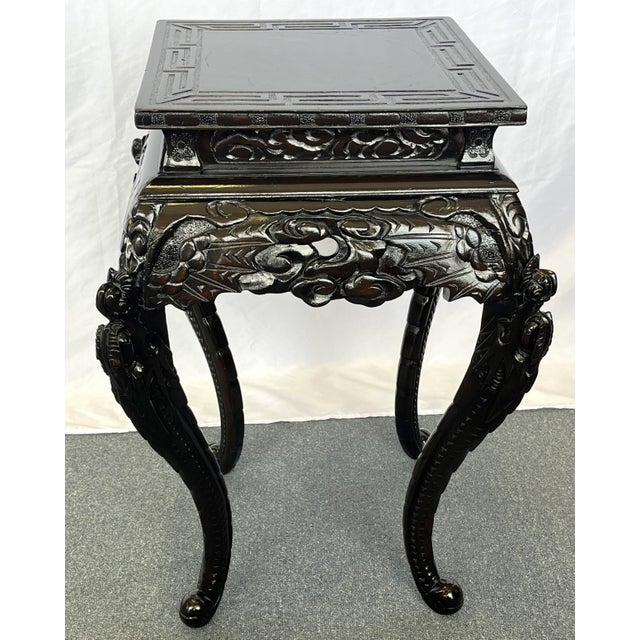 Antique Asian Carved Rosewood Jardiniere/ Plant Stand For Sale - Image 4 of 12