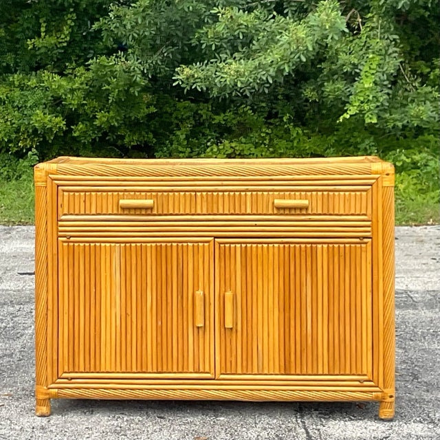 Hollywood Regency Late 20th Century Vintage Coastal Twisted Pencil Reed Credenza For Sale - Image 3 of 7