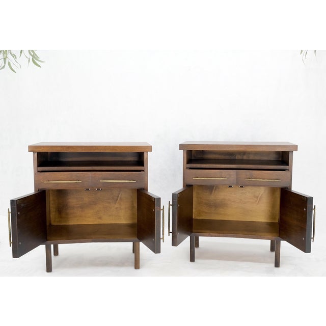 Pair of Walnut Solid Brass Pulls Mid-Century Modern Nightstands Cabinets MINT! For Sale - Image 13 of 13