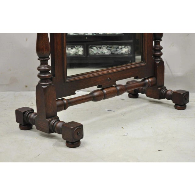 Brown Antique Jacobean Style Carved Oak Wood Pivoting Dresser Shaving Table Top Mirror For Sale - Image 8 of 10