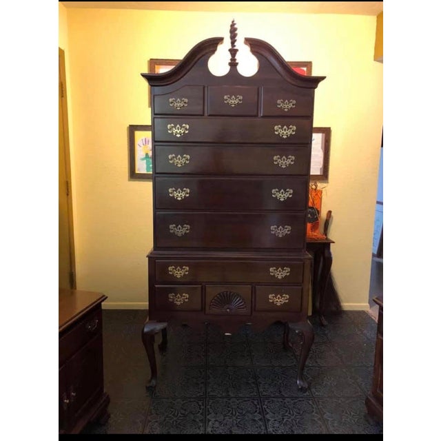 American 1980s Ethan Allen Georgian Court Nightstands, Lingerie Chest, Highboy Dresser and Desk For Sale - Image 3 of 8