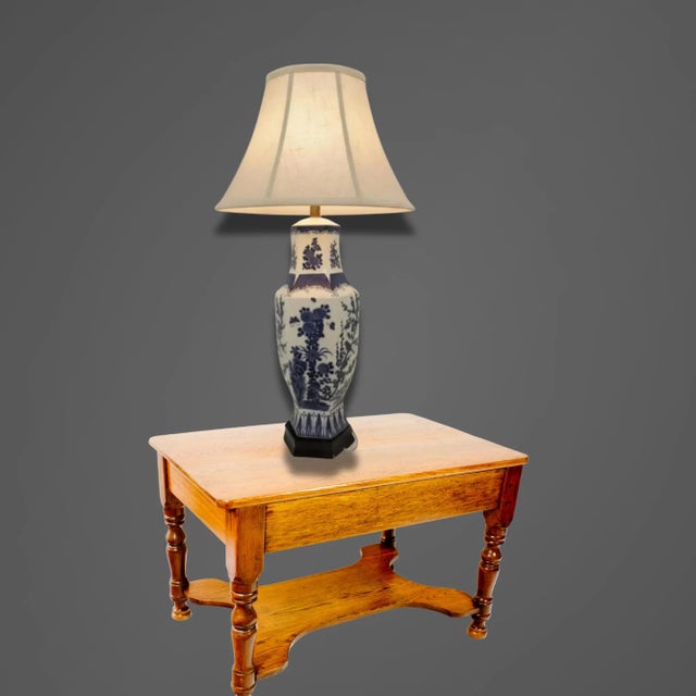 Chinese Antique Blue & White Chinese Porcelain Lamp - Floral Vase For Sale - Image 3 of 7