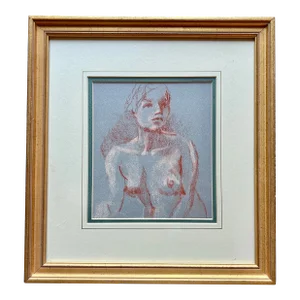 Vintage Pastel Drawing of Nude Female Torso