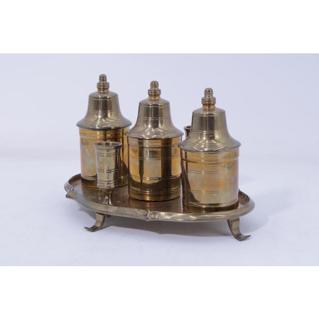 Mottahedeh 1980s Mottahedeh Winterthur Brass Inkwell Standish Set W. Candle Holder For Sale - Image 4 of 13