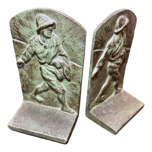 Vintage Metal Bookends With W W I I Era Soldiers on Them - A Pair