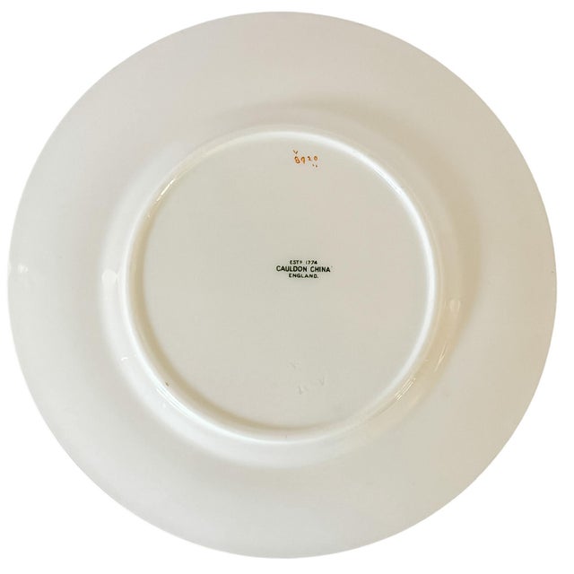 Ceramic Antique English Cauldon Bone China Salad Plates With Raised Enamel & Gold Scrollwork - Set of 12 For Sale - Image 7 of 8
