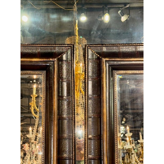 Late 20th Century Pair of Vintage English Leather Bound Mirror For Sale - Image 5 of 7