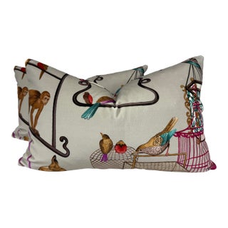 Gp & J Baker "Menagerie Velvet" in Aqua 14"x22" Pillows-a Pair For Sale