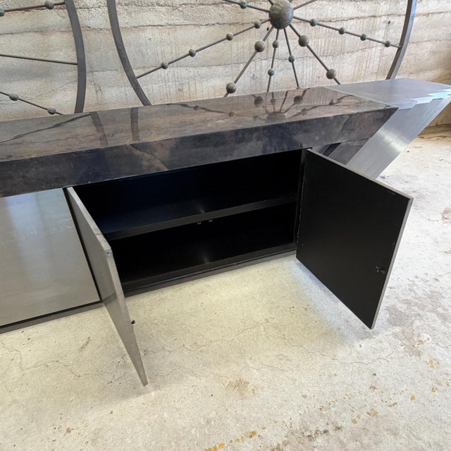 1980s Karl Springer- Brutalist Post Modern Geometric Goatskin Credenza For Sale - Image 15 of 15