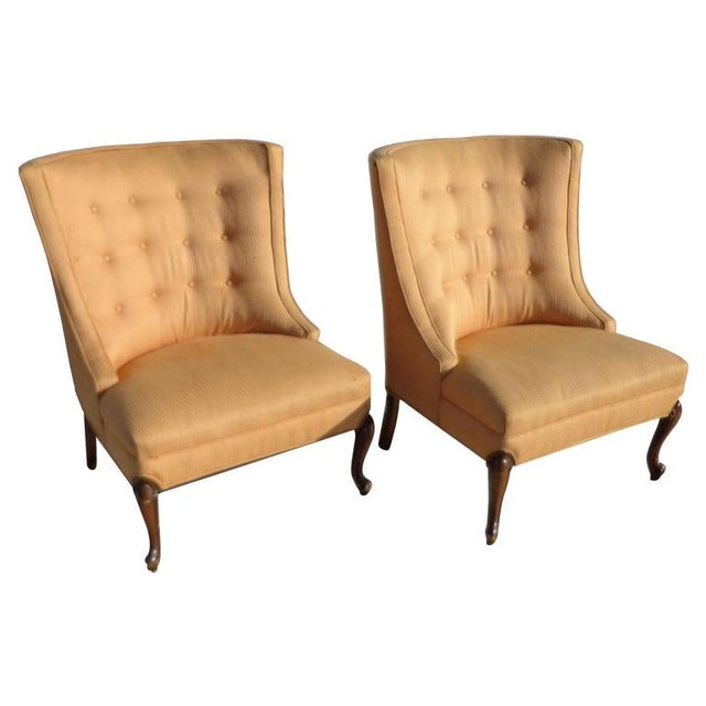 1950s Hollywood Regency Button Tufted Slipper Chairs - a Pair For Sale In Houston - Image 6 of 6