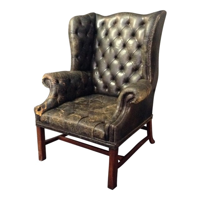 1900s Vintage Commanding Edwardian Tufted Leather Wingback Chair Chairish