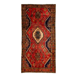 Vintage Heriz Red and Blue Wool Rug Allover Design
