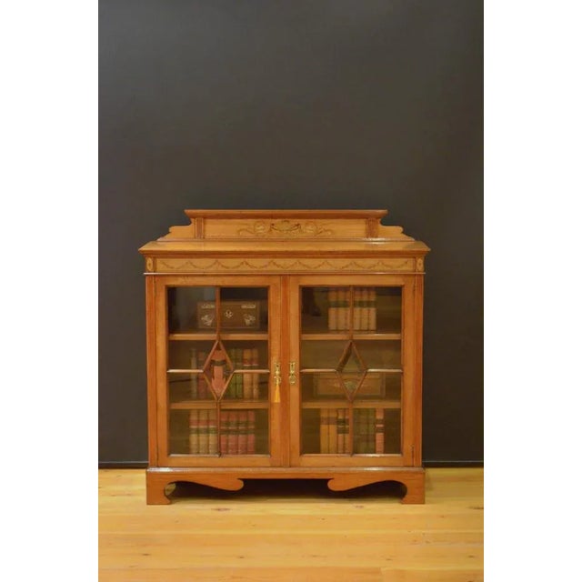 Antique Edwardian Satinwood Cabinet Bookcase, 1900 For Sale - Image 3 of 13