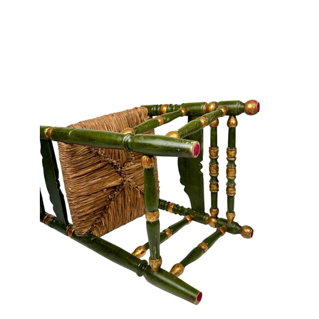 Antique Spanish Colonial Green and Gilt Ladderback Chair For Sale In Chicago - Image 6 of 9