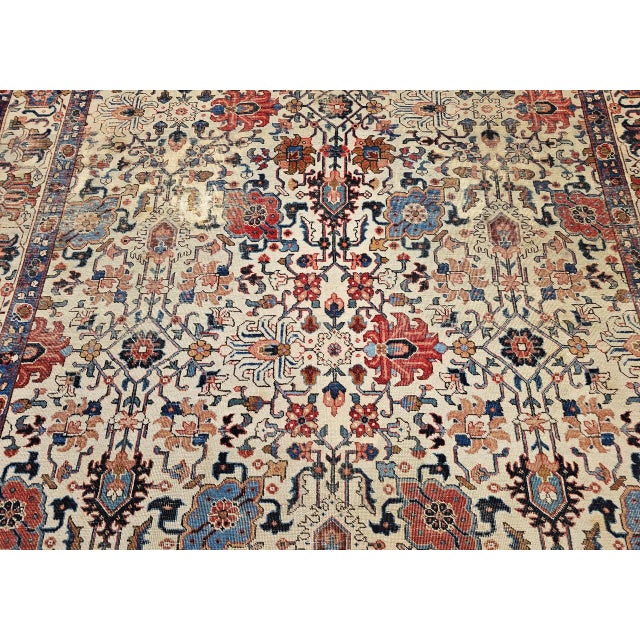 Vintage Persian Tabriz Rug, Hand-Knotted Wool, Allover Geometric Pattern, Ivory & Blue, 8x10 For Sale - Image 14 of 18