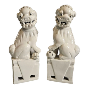 1960's White Ceramic Wai Ming Foo Dogs
