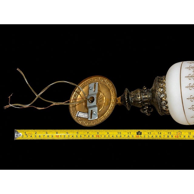 Late 19th Century Vintage Hollywood Regency Hanging Swag Light Tear Drop Glass Shade Brass Fixture For Sale - Image 5 of 9