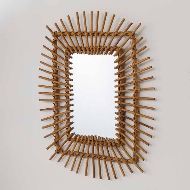 French 1960s French Rattan Sunburst Mirror For Sale - Image 3 of 9