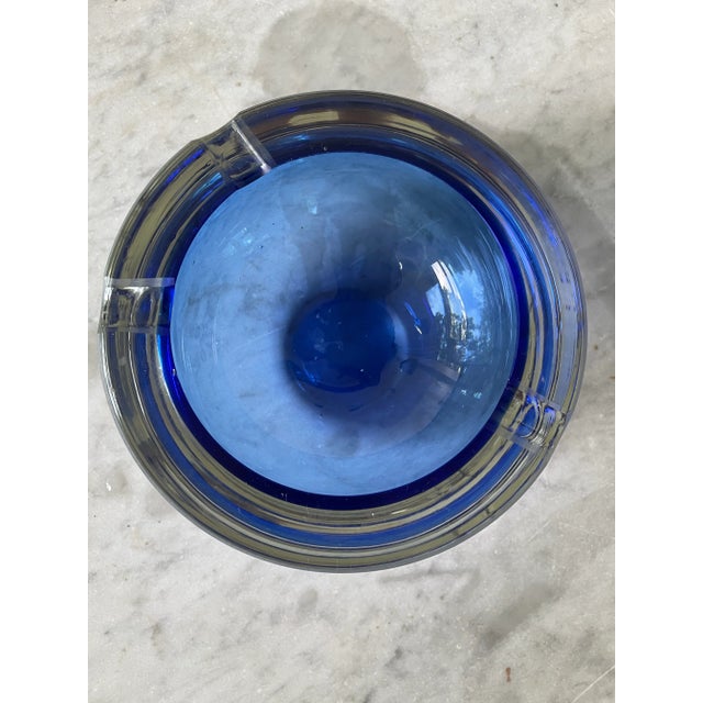 Mid-Century Modern Vintage Sommerso Blue Murano Glass Ashtray For Sale - Image 3 of 4