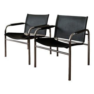 Vintage Bauhaus Klinte Lounge Chairs in Chrome and Leather by Tord Björklund for Ikea, 1980s, Set of 2 For Sale