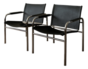 Vintage Bauhaus Klinte Lounge Chairs in Chrome and Leather by Tord Björklund for Ikea, 1980s, Set of 2