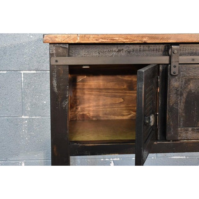 American Crafters and Weavers Greenview Sliding Door Console Table - Distressed Black For Sale - Image 3 of 5