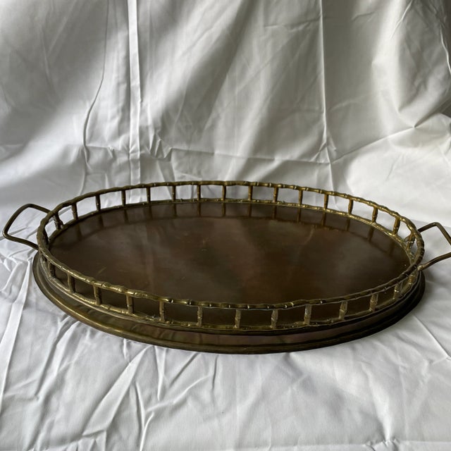 1970s Brass Faux Bamboo Oval Tray with beautiful patina see pictures for the best description.