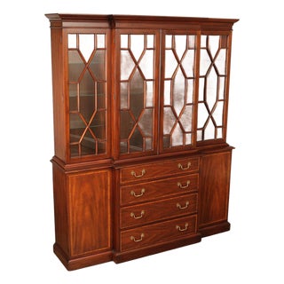 Henkel Harris Georgian Style Inlaid Mahogany Breakfront Bookcase For Sale