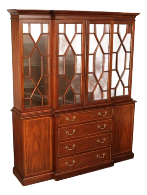 Henkel Harris Georgian Style Inlaid Mahogany Breakfront Bookcase