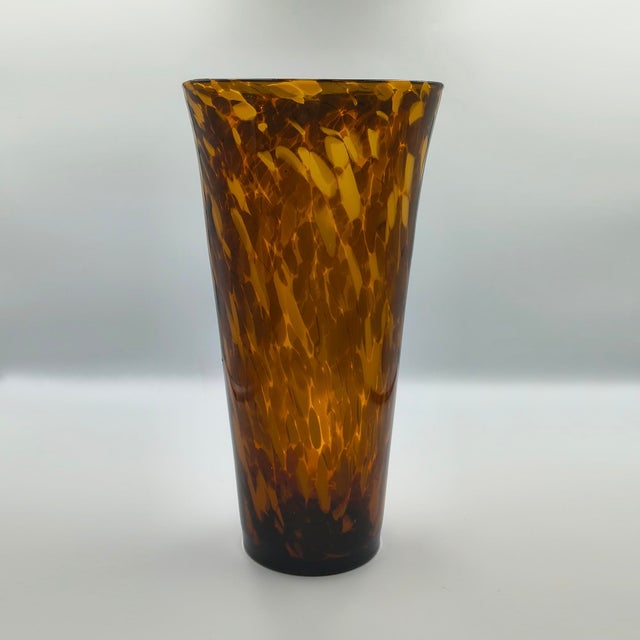 Italian 1970s Italian Murano Hand-Blown Glass Leopard Pattern Flared Vase For Sale - Image 3 of 7