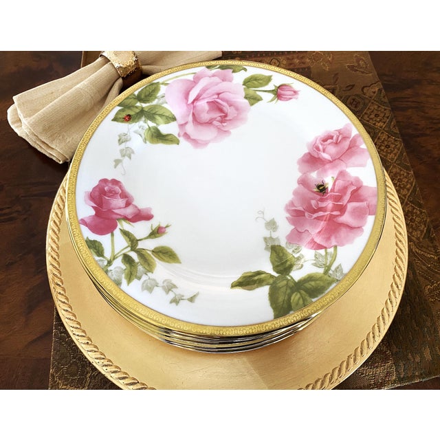 Ceramic 2006 Charter Club Luncheon Plates, Pink Fashion Rose Buffet, Pink With Gold Encrusted Rim - Set of 4 For Sale - Image 7 of 18