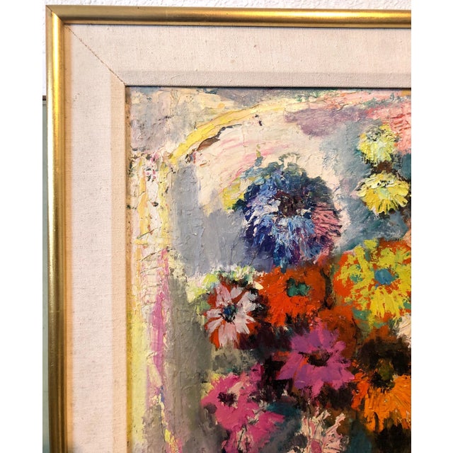 Paint Belle Golinko, Mid Century Jewish Expressionist Oil Painting Floral Vibrant Colorful Flowers For Sale - Image 7 of 9
