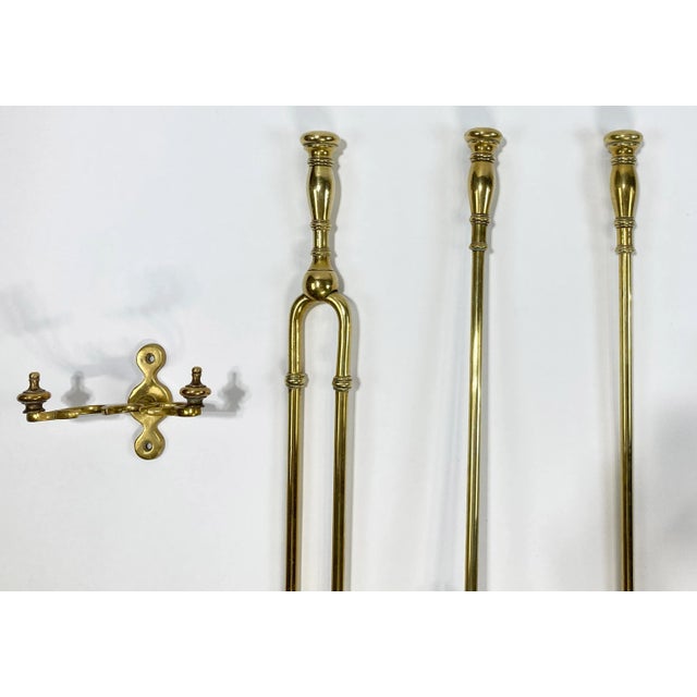 Vintage Brass Wall Mount Fireplace Tools, S/3 For Sale - Image 9 of 9