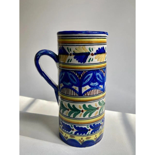 Vintage Toledo Bright Hand Painted Folk Art Pottery Pitcher For Sale - Image 12 of 13