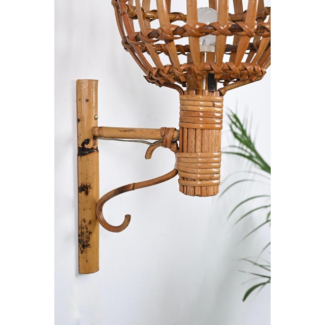 Mid-Century Rattan Lantern Sconce attributed to Louis Sognot, 1960s For Sale - Image 9 of 17