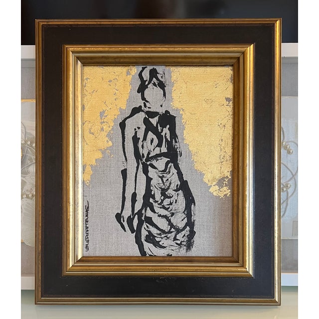Abstract original art by Leslie Poteet Busker. Acrylic, graphite, and gold leaf abstract figure study on linen. This is a...