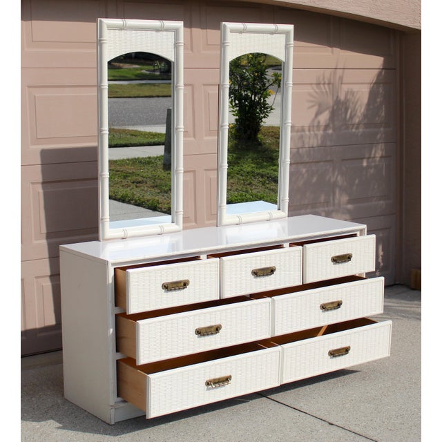 Vintage 1970s Boho Faux Bamboo Dresser With 2 Matching Mirrors For Sale - Image 4 of 12