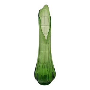 Vintage 1960s Viking Green Floor Vase, Ribbed Blown Glass Vase