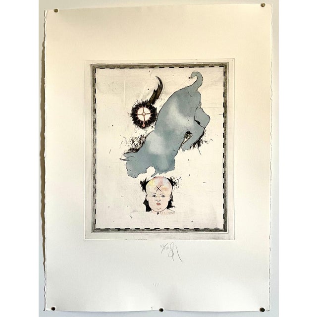1980s Donald Saff, Large Donald Saff Surrealist Pop Art Aquatint Etching Blue cat with Baby, c.1980 For Sale - Image 5 of 5