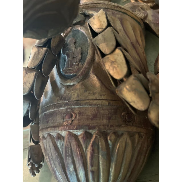 1960s Pair of Monumental 31” Italian Rococo Revival Carved Wood & Metal Wall Sconces For Sale - Image 11 of 12