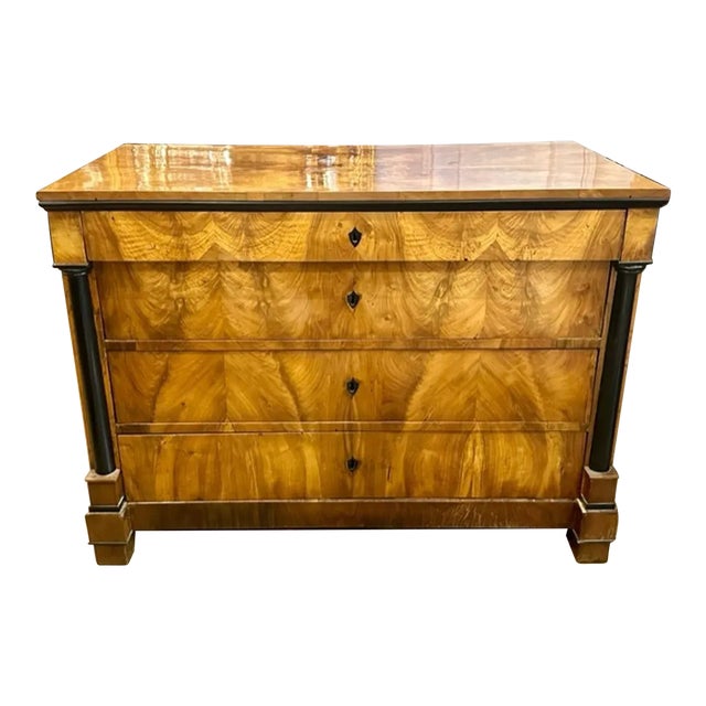 Antique Biedermeier Flame Mahogany and Ebonized Commode For Sale