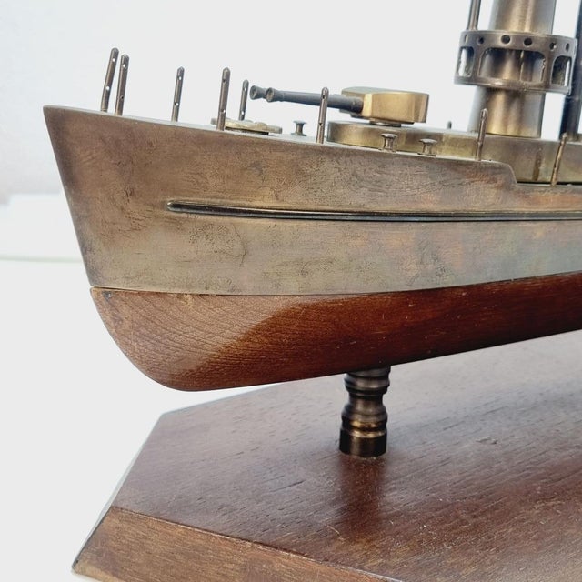 Brown Decorative Ship Model in Brass and Wood, 1930s For Sale - Image 8 of 15